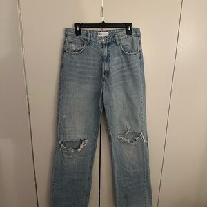 Light Blue Wide leg Distressed Jeans